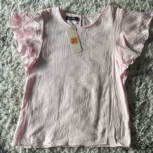 Elegant Light Pink Ruffle Sleeve Blouse NWT
